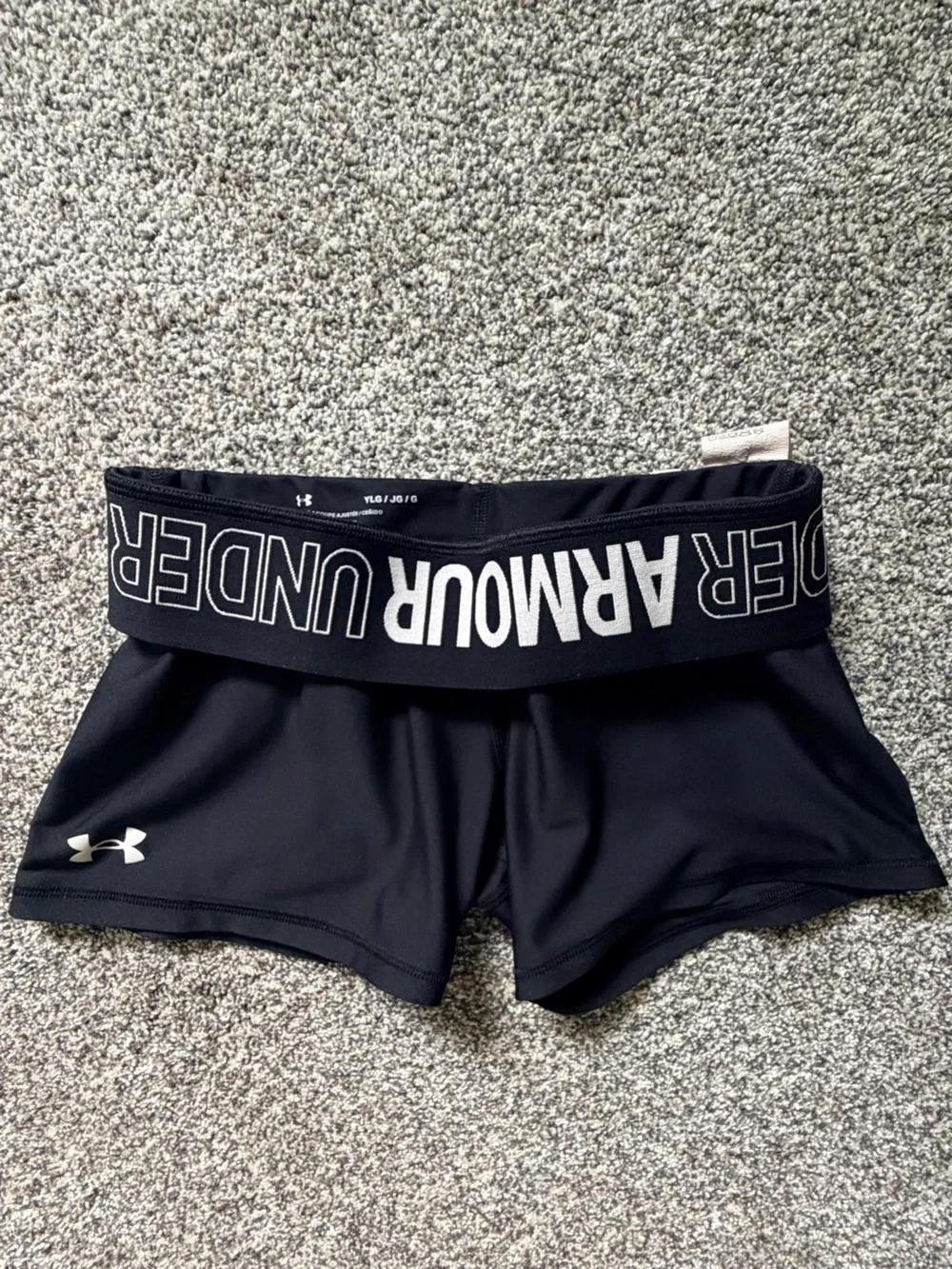 Under Armour Girls' Bike Shorts Lot with Fold Over Waist Band. Size Youth Large